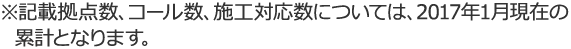 ※記載拠点数、コール数、施工対応数については、2017年1月現在の累計となります。